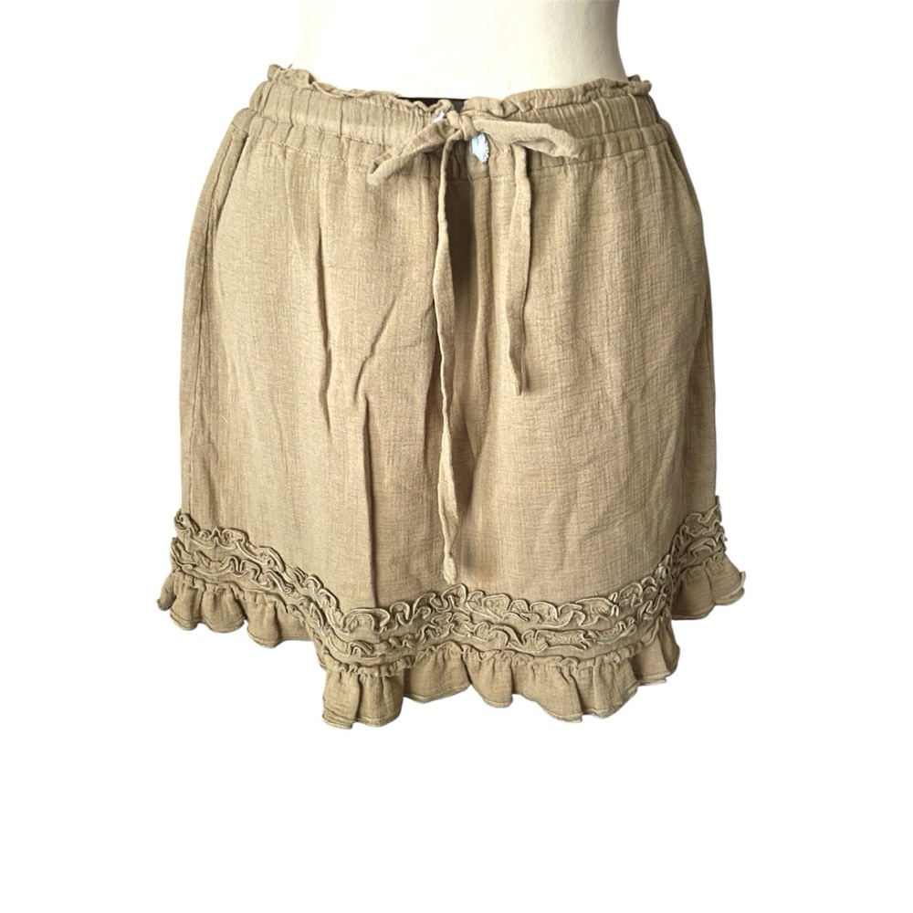 J. Crew Cotton Neutral Brown with Ruffle Elastic Waist Cotton Mini Skirt Size XS